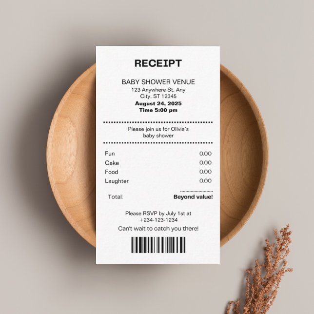 Funny, Receipt theme baby shower invitation Tilläggskort (Skapare uppladdad)