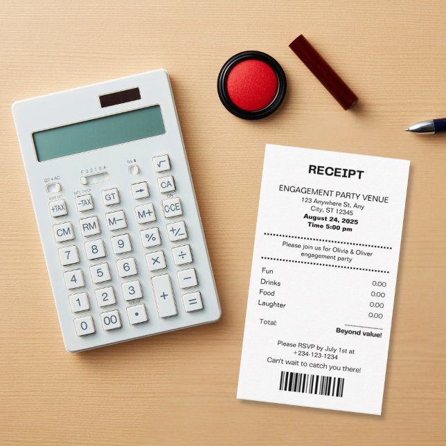 Funny, Receipt theme engagement party invitation Tilläggskort (Skapare uppladdad)
