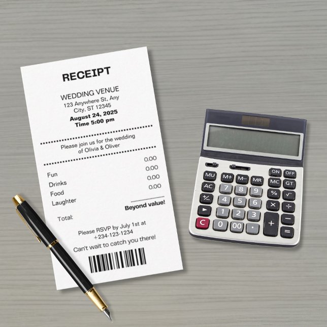 Funny, Receipt theme wedding invitation Tilläggskort (Skapare uppladdad)