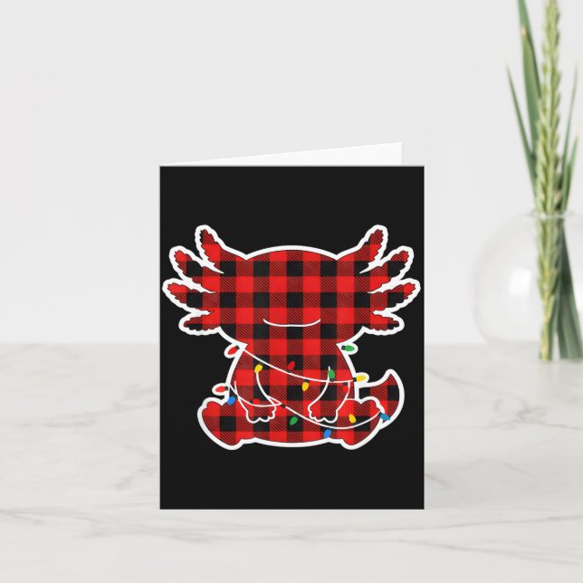 Funny Red And Black Buffalo Plaid Axolotl Christma Kort (Framsida)