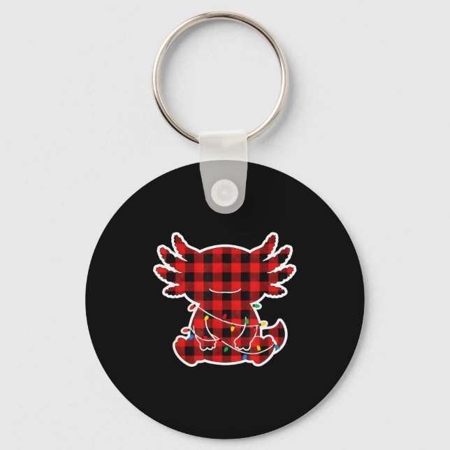 Funny Red And Black Buffalo Plaid Axolotl Christma Nyckelring (Framsida)