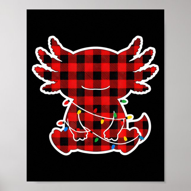 Funny Red And Black Buffalo Plaid Axolotl Christma Poster (Framsidan)