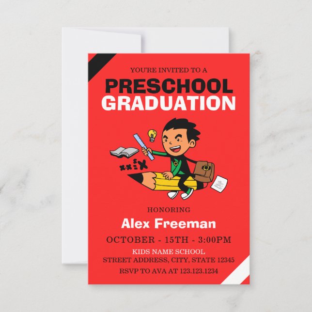 Funny Red Boy Preschool Studenten Inbjudningar (Framsida)