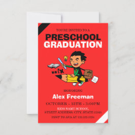 Funny Red Boy Preschool Studenten Inbjudningar