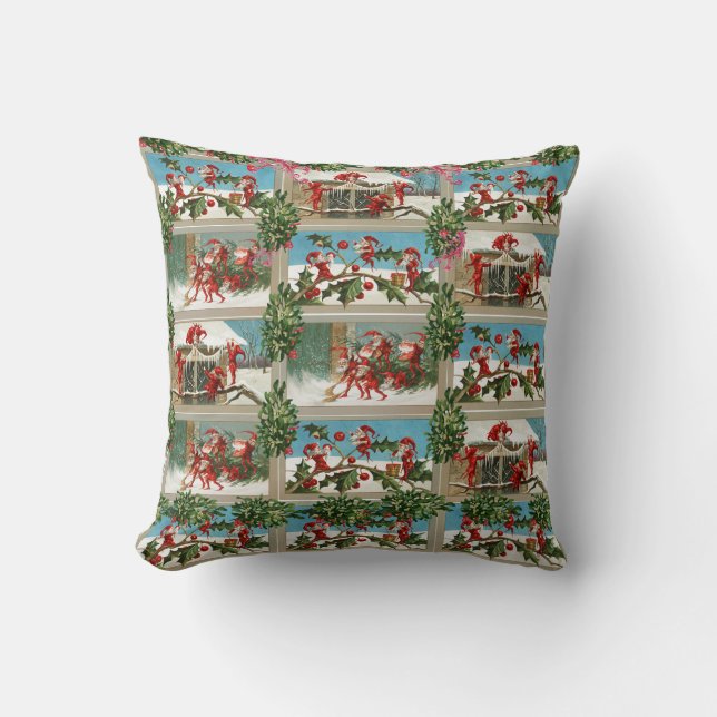 FUNNY RED CHRISTMAS ELVES,HOLLYBERRIES,MISTLETOES KUDDE (Framsida)