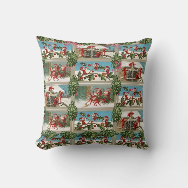 FUNNY RED CHRISTMAS ELVES,HOLLYBERRIES,MISTLETOES KUDDE (Framsida)