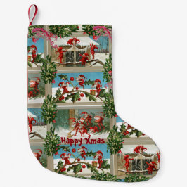 FUNNY RED CHRISTMAS ELVES,HOLLYBERRIES,MISTLETOES LITEN JULSTRUMPA