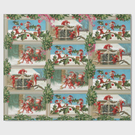 FUNNY RED CHRISTMAS ELVES,HOLLYBERRIES,MISTLETOES PRESENTPAPPER