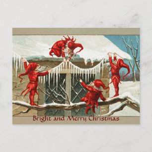FUNNY RED ELVES OCH CHRISTMAS DECOR MED ICLES HELG VYKORT