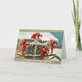 FUNNY RED ELVES OCH CHRISTMAS DECOR MED ICLES HELGKORT