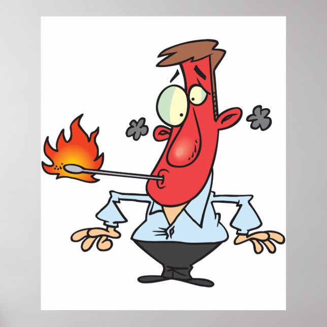 Funny Red Face Man with Thermometer Fever Poster (Framsidan)