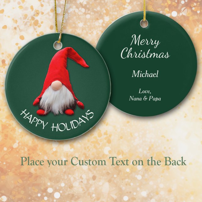 Funny Red Gnome Glad helg Julgransprydnad Keramik (Skapare uppladdad)