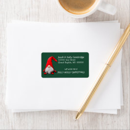 Funny Red Gnome Jolly Holly jul Adressetikett
