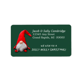 Funny Red Gnome Jolly Holly jul Adressetikett