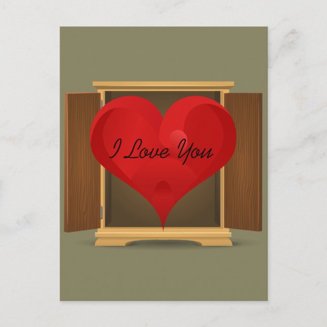 Funny Red Heart I Kärlek Du kommer ut ur garderobe Vykort (Framsida)
