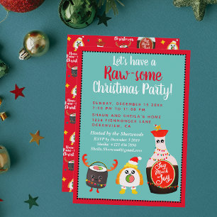 Funny Red Kawaii Sushi Festive jul Party Inbjudningar