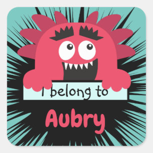 Funny Red Monster School Buddy Personlig Fyrkantigt Klistermärke