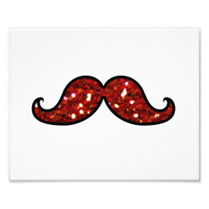 FUNNY RED MUSTACHE TRINTED GLITTER FOTOTRYCK