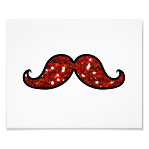 FUNNY RED MUSTACHE TRINTED GLITTER FOTOTRYCK