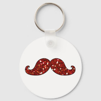 FUNNY RED MUSTACHE TRINTED GLITTER NYCKELRING