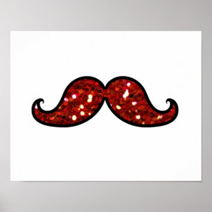 FUNNY RED MUSTACHE TRINTED GLITTER POSTER