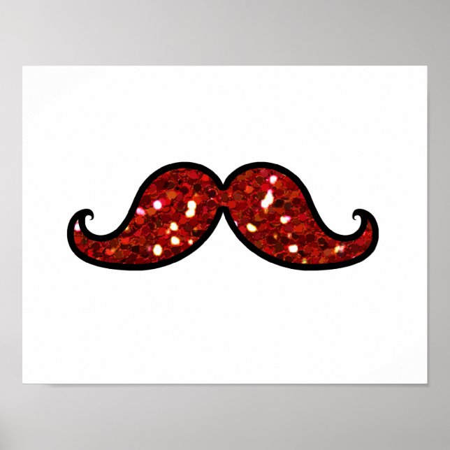 FUNNY RED MUSTACHE TRINTED GLITTER POSTER (Framsidan)