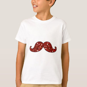 FUNNY RED MUSTACHE TRINTED GLITTER T-SHIRT