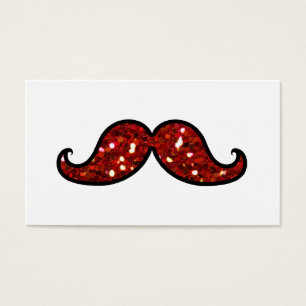 FUNNY RED MUSTACHE TRINTED GLITTER VISITKORT
