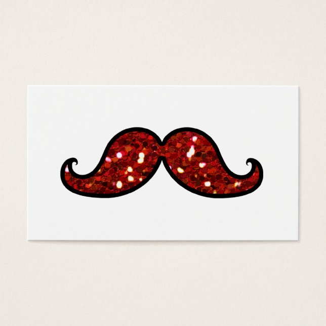 FUNNY RED MUSTACHE TRINTED GLITTER VISITKORT (Framsidan)