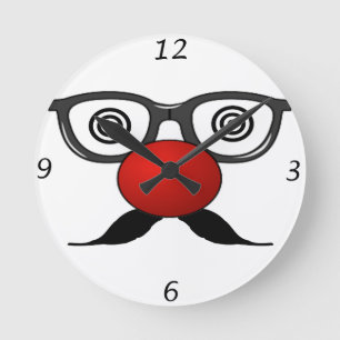 Funny Red Nose konstig öga glasmustache Rund Klocka