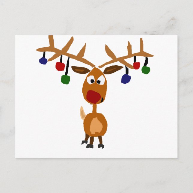 Funny Red Nposed renindeer jul Art Helg Vykort (Framsida)