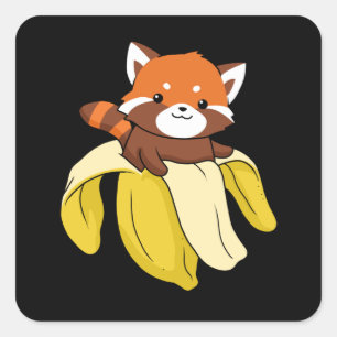 Funny Red Panda Gift Kids Banana Red Panda Fyrkantigt Klistermärke