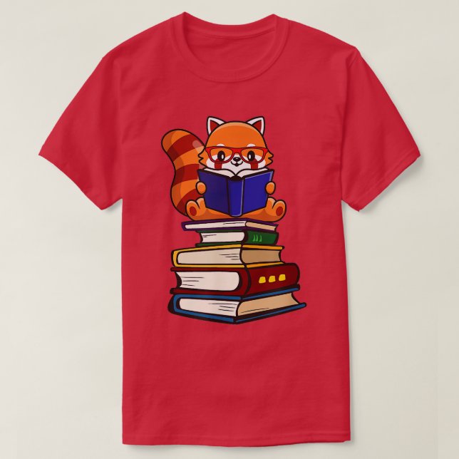 Funny Red Panda Reading1 T Shirt (Design framsida)