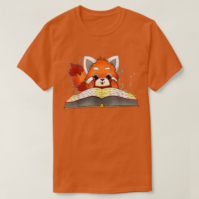 Funny Red Panda Reading T Shirt (Design framsida)