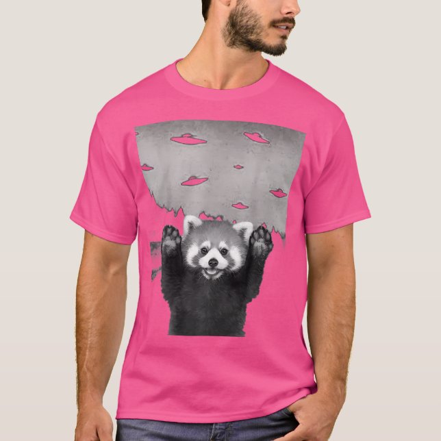 Funny Red Panda Selfie in Alien Ufo Invasion T Shirt (Framsida)