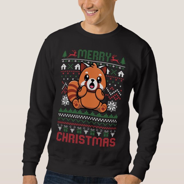 Funny Red Panda Ugly jul Ljus Sweater Lång Ärmad Tröja (Framsida)