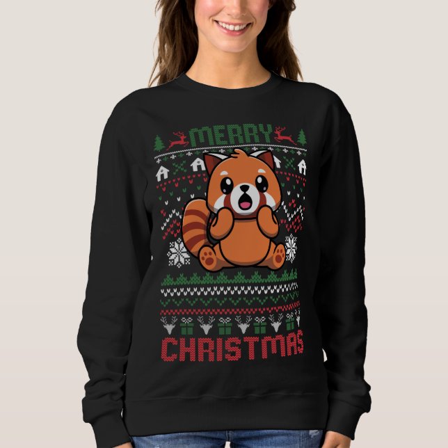 Funny Red Panda Ugly jul Ljus Sweater T Shirt (Framsida)