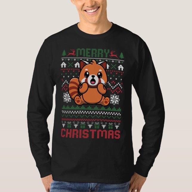 Funny Red Panda Ugly jul Ljus T Shirt (Framsida)