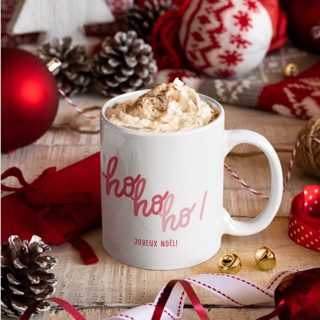 Funny Red Pink Hohoho Joyeux Noel Typography Mugg (Skapare uppladdad)
