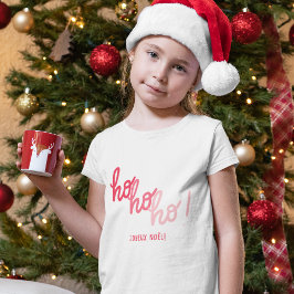 Funny Red Pink Hohoho Joyeux Noel Typography T Shirt