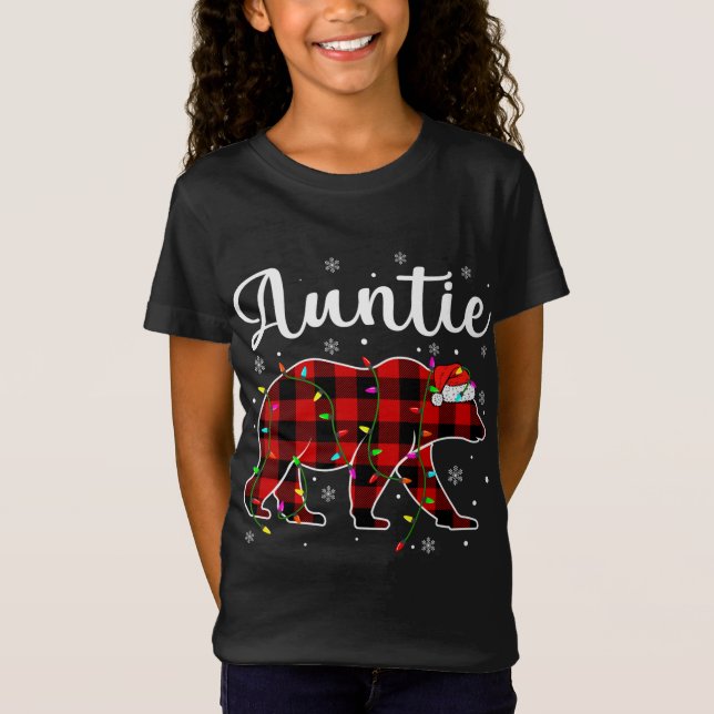 Funny Red Play jul Ljus Auntie Bear Julafton T Shirt (Framsida)