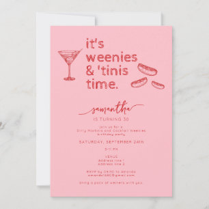 Funny Red Rosa Weenies & Tinis Martini Birthday Inbjudningar