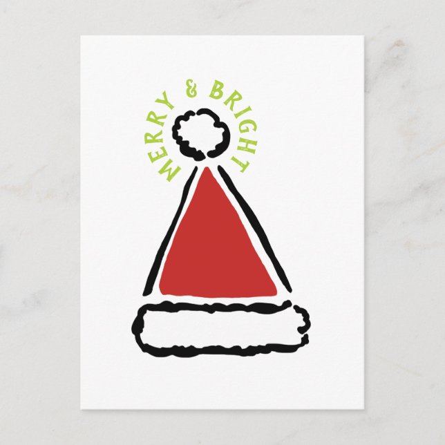 Funny Red Santa Hat Merry & Bright Typography Helg Vykort (Framsida)