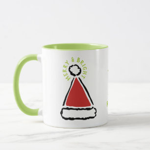 Funny Red Santa Hat Merry & Bright Typography Mugg