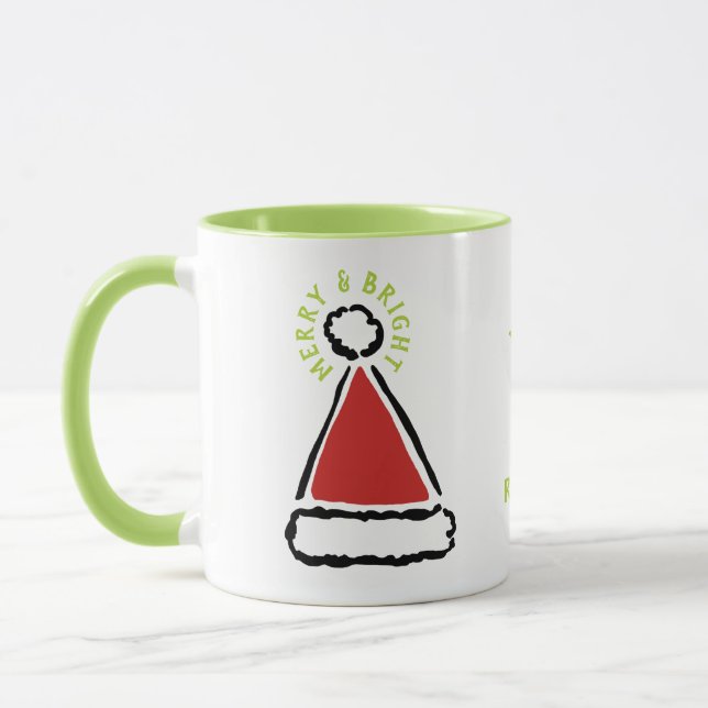 Funny Red Santa Hat Merry & Bright Typography Mugg (Vänster)
