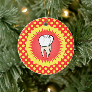 Funny Red White Beige Extract Molar Starburst Julgransprydnad Keramik