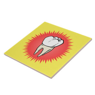 Funny Red White Gult Extraherad Molar Starburst Kakelplatta