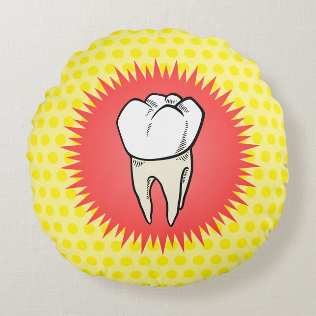 Funny Red White Gult Extraherad Molar Starburst Rund Kudde (Framsidan)