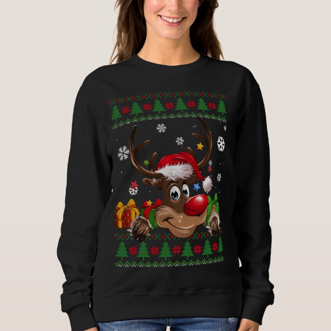 Funny Reindeer Älskare Santa Hat Ugly jul Swe T Shirt (Framsida)