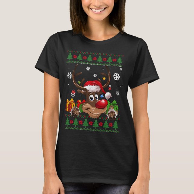Funny Reindeer Älskare Santa Hat Ugly jul Swe T Shirt (Framsida)
